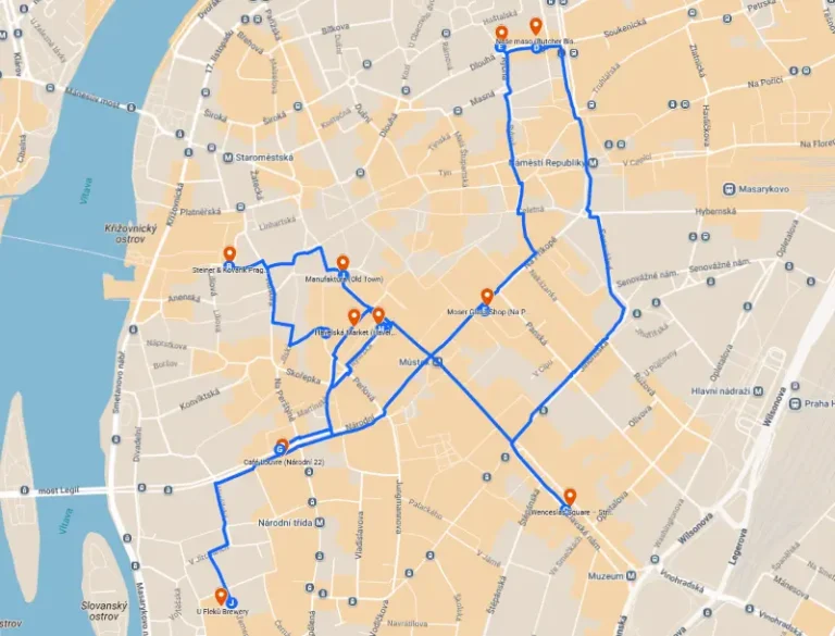 AnyWayTale Prague food markets and pubs walking route map