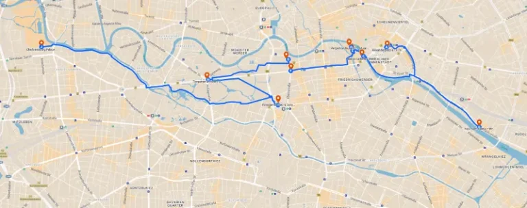 AnyWayTale Berlin in one day itinerary map with 9 highlights from Alexanderplatz to Charlottenburg Palace