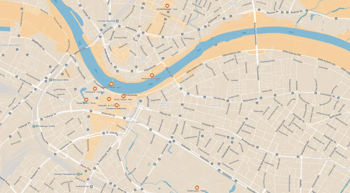 AnyWayTale - Dresden Best Photo Spots map with skyline views, landmarks, and Neustadt hidden gems