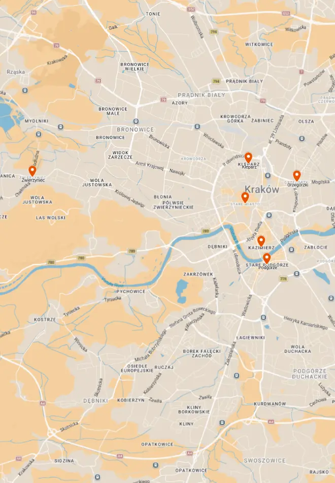 AnyWayTale - Cracow neighborhoods map with the best areas to stay and explore
